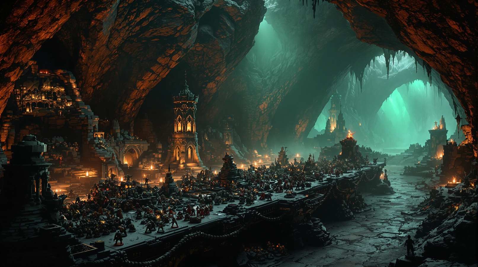 Игровой стол клуба Trolls Cave с миниатюрами